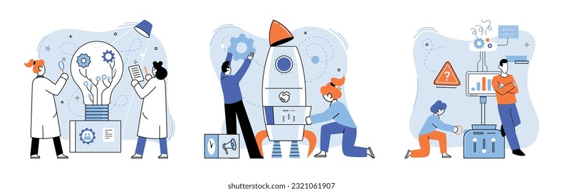 Team solving complex problems. Teamwork vector illustration metaphor. Leadership meeting, supervision idea, hiring, coaching team, management time, development solutions work, teamwork and delegation