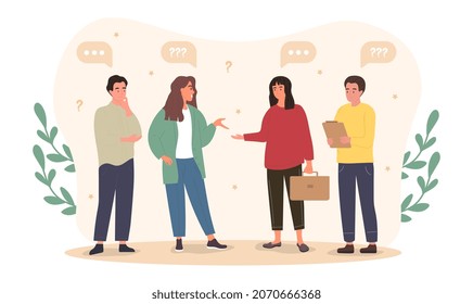 Team solving problem. Brainstorming, colleagues looking for solution. Employees discussing further development of company. Dead end, mystery, business, work, job. Cartoon flat vector illustration