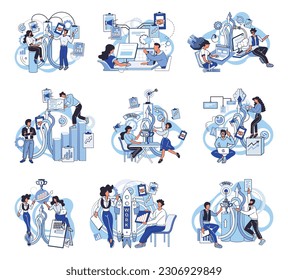Team solving problems. Discussion of idea Creative mind, brainstorm Productivity, effectiveness Intelligence and knowledge development with brain performance Problems research and discover new idea,