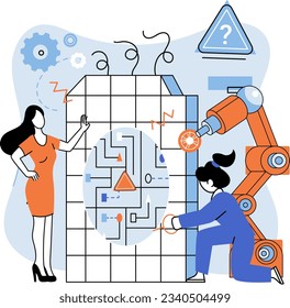 Solución de problemas de equipo Concepto de grupo de enfoque con personas escenario Marketer equipo discute y lleva a cabo investigación de marketing Equipo resolver problemas Encontrar solución, resolver problemas Asociación de trabajo en equipo