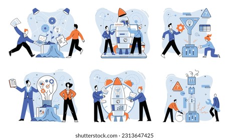 Team solving problems. Human resource development, problem solving and company risk insurance IT project delivery Datacenter technology, AI, hardware and software Fix and repair infrastructure