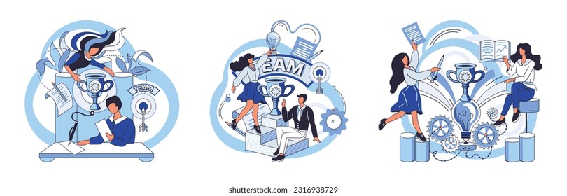 Team solving problems Problem solving Union and teamwork Collaborating for find idea to solve a problem Strategy for business Match business vision Cartoon partners working in connection Project