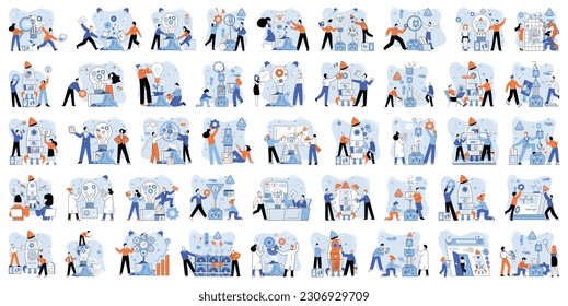 Team solving problems Project completed, work done, test, option approved, document checked Business growth and investment Problem-solving, business challenge Team work and team building, corporate