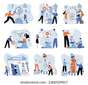 Team solving problems. Problems research and discover new idea, creativity to answer questions Collaboration work together to solve problem, teamwork unite together to achieve success Gears and