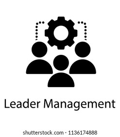 Team of some employees, workers, or humans attached via a dots to a ratchet wheel, graphical appearance for leader management icon 