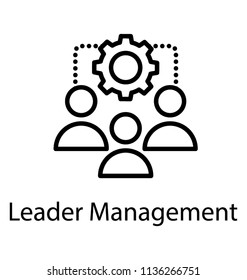 Team of some employees, workers, or humans attached via a dots to a ratchet wheel, graphical appearance for leader management icon 