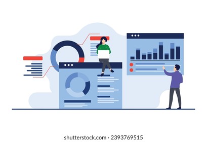 Ein Team von Spezialisten, die Business Analytics-Dashboards, Business-Analyse, SEO-Optimierung, Finanzberichte, Statistik, Finanzforschung, Marketing, Team-Monitoring-Investitionen betrachten