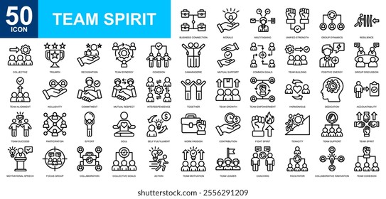 Team Spirit icon collection set. sucess, leader, team building, support icon. Simple line vector.