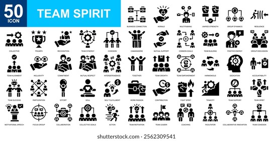 Team Spirit icon collection set. Teamwork, sucess, leader, support icon. Simple glyph vector.