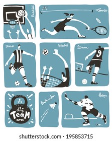 Team sport activity images. Vector graphic collection.