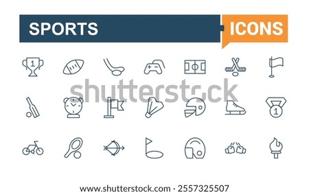 Team Sports line icons set. Includes thin line timer, line, shoes, soccer ball, medical, medal, play and more. Outline symbol collection. Editable vector illustration.