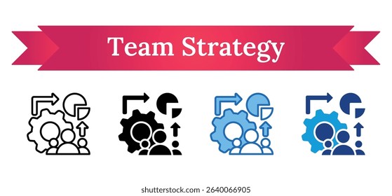 Team Strategy Multi Style Icon - Team with gear and data arrows representing collaborative strategy and efficient group execution