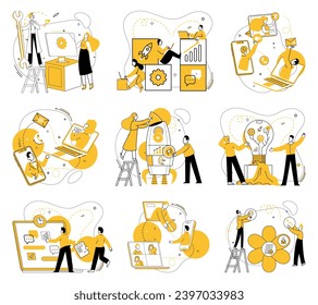 Team strategy vector illustration. Achieve progress by leveraging collective expertise within team Team spirit is driving force behind achievement common business goals Collaboration and strategic