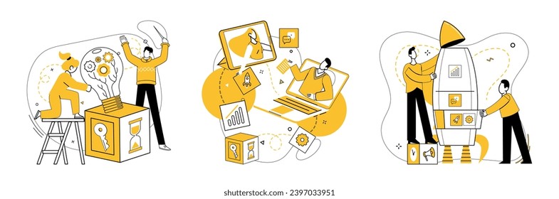 Ilustración vectorial de estrategia de equipo. El trabajo en equipo eficaz es un catalizador para el progreso y la mejora continua El éxito en las empresas se basa en la colaboración básica y el pensamiento estratégico