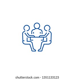 Team strategy,discussion line icon concept. Team strategy,discussion flat  vector symbol, sign, outline illustration.