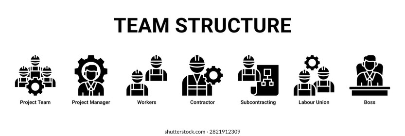 Team Structure web banner icon vector illustration with icons of Project Team,Project Manager,Workers,Contractor,Subcontracting,Labour Union and Boss