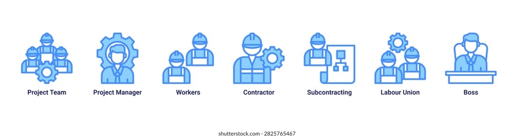 Team Structure web banner icon vector illustration with icons of Project Team,Project Manager,Workers,Contractor,Subcontracting,Labour Union and Boss