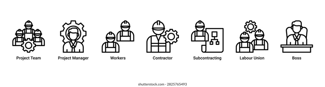 Team Structure web banner icon vector illustration with icons of Project Team,Project Manager,Workers,Contractor,Subcontracting,Labour Union and Boss