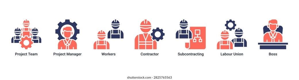 Team Structure web banner icon vector illustration with icons of Project Team,Project Manager,Workers,Contractor,Subcontracting,Labour Union and Boss