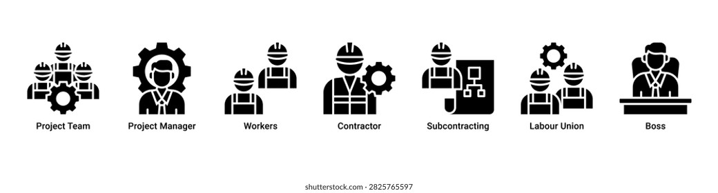 Team Structure web banner icon vector illustration with icons of Project Team,Project Manager,Workers,Contractor,Subcontracting,Labour Union and Boss