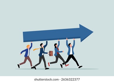 Team success and growth, sharing the same goals and direction of business, concept of career growth, teamwork of businessmen and women helps to bring huge growth in the upward arrow chart.
