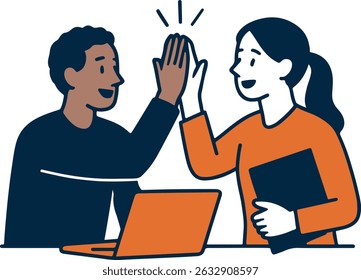 Team Success and High-Five Illustration – Two Coworkers Celebrating Achievement