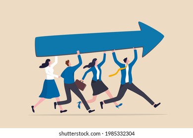 Team success and improvement, sharing same business goal and direction, support and partnership for career growth concept, businessman and woman teamwork help carry big growth rising up arrow graph.