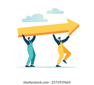 Team success and improvement, sharing same business goal and direction, support and partnership for career growth concept, businessman and woman teamwork help carry big growth rising up arrow graph