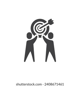 Icono de vector de éxito y mejora del equipo. Las aspiraciones colectivas llenaron una señal plana para el concepto móvil y el diseño web. Icono de glifo de objetivos compartidos. Símbolo, ilustración del logotipo. Gráficos vectoriales