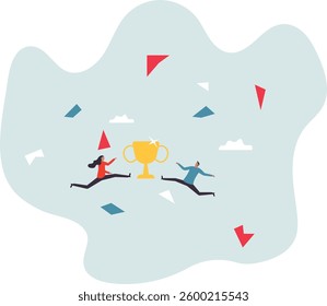 Team success, partnership or teamwork to win business competition, winner or achievement, work together or cooperation.character for design