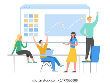 Team Success vector concept illustration. Business leader people celebrating victory. Man and woman winning  achievement reward. Businessman and businesswoman happy in office. Victory prize