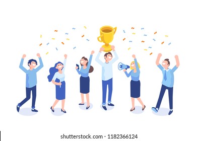 	
Team Success vector illustration. Business people celebrating victory. Vector illustration of a flat design.