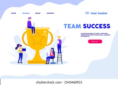 Team success web page.Flat vector illustration isolated on white background. Can use for web banner, infographics, web page.