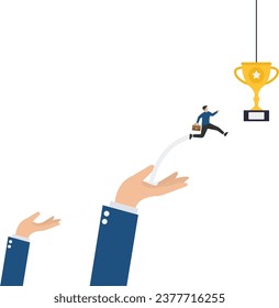 Team success win together, teamwork or collaboration to achieve goal together, group winner or team victory concept

