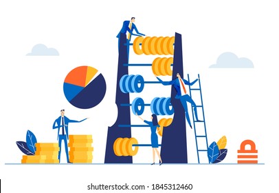 Team of successful business people, bankers working with abacus, calculating profit, expenses, discussing financial strategy for the future. Business concept illustration 