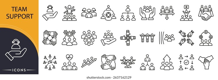 Team and support related icon collections. Containing collaboration, help, group, assistance, communication, partnership, service, staff, unity, and cooperation icons.