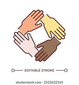 Team support RGB color icon. Teamwork concept. Collaboration and unity. Connected hands. Working together. Isolated vector illustration. Simple filled line drawing. Editable stroke