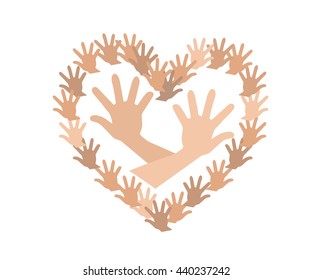 Team symbol. Hands of all the peoples. Vector EPS 10.
