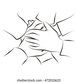 Team symbol. Hands of all the peoples.Vector illustration.
