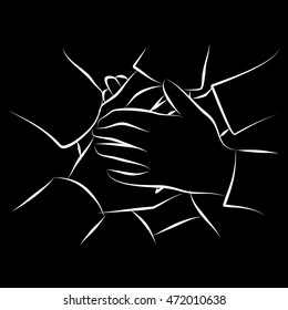 Team symbol. Hands of all the peoples.Vector illustration.
