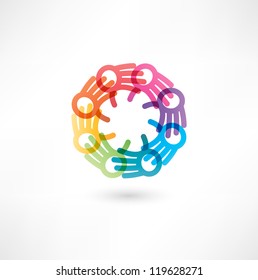 Team symbol. Multicolored hands