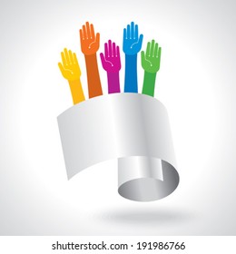 Team symbol. Multicolored hands