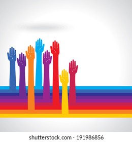 Team symbol. Multicolored hands