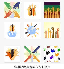 Team symbol. Multicolored hands.set