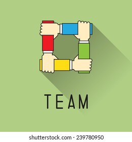 Team symbol. Multicolored hands