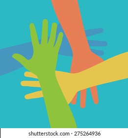 Team symbol. Multicolored hands