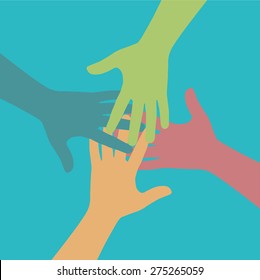 Team symbol. Multicolored hands