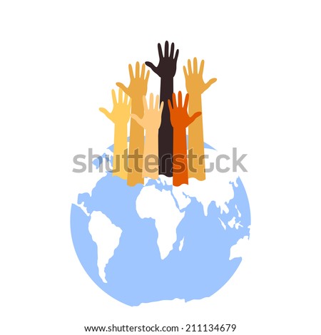 Team symbol. Multicolored hands