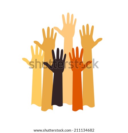 Team symbol. Multicolored hands