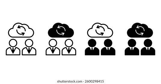 Team Sync Cloud and People Collaboration Symbols Icons Black and White Color Vector Design Illustration